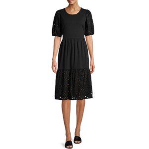🎁 Status by Chenault Women's Cotton Slub Jersey with Cotton Eyelet Dress